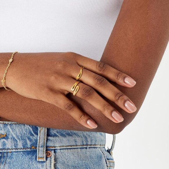 Women Dainty 3pc Stackable Chunky Rings Non Tarnish-Fashion Trendy 14K Gold - Picture 5 of 9